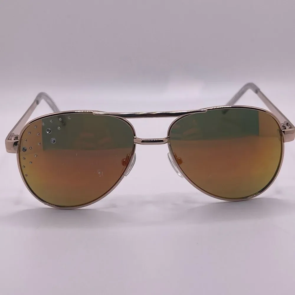Mirrored Gold Aviators with Rhinestone